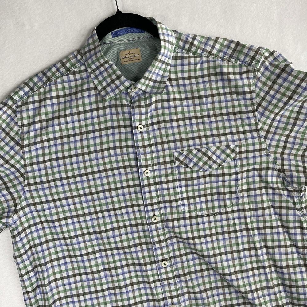 Tommy Bahama Jeans Men's Large Plaid Long Sleeve Button Up Shirt Green Blue L
